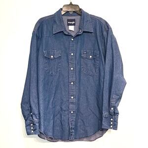 Wrangler pearl snap long sleeve denim button down shirt - 2XL / XXL